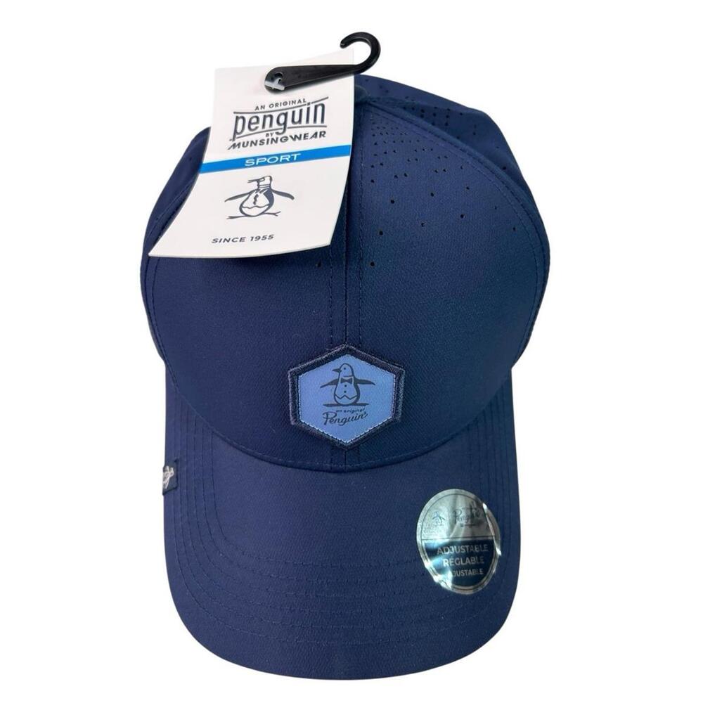 Original Penguin Fashion Logo Perforated Adjustable Snapback Golf Hat Navy Blue